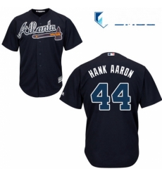 Mens Majestic Atlanta Braves 44 Hank Aaron Replica Blue Alternate Road Cool Base MLB Jersey