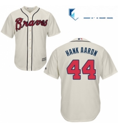 Mens Majestic Atlanta Braves 44 Hank Aaron Replica Cream Alternate 2 Cool Base MLB Jersey