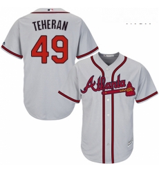 Mens Majestic Atlanta Braves 49 Julio Teheran Replica Grey Road Cool Base MLB Jersey