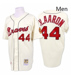 Mens Mitchell and Ness 1963 Atlanta Braves 44 Hank Aaron Replica Cream Throwback MLB Jersey