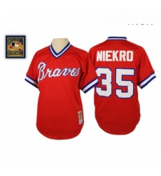 Mens Mitchell and Ness 1980 Atlanta Braves 35 Phil Niekro Authentic Red Throwback MLB Jersey