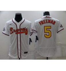 Men's Nike Atlanta Braves #5 Freddie Freeman White Gold Champions MLB Jersey