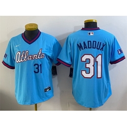 Women Atlanta Braves  31 Greg Maddux Powder Blue 2026 City Connect Stadium Stitched Baseball Jersey