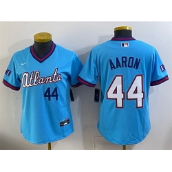 Women Atlanta Braves  44 Hank Aaron Powder Blue 2026 City Connect Stadium Stitched Baseball Jersey