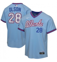 Youth Atlanta Braves 28 Matt Olson Powder Blue 2026 City Connect Stadium Stitched Baseball Jersey Youth Atlanta Braves 28 Matt Olson Powder Blue 2026 City Connect Stadium Stitched Baseball Jersey