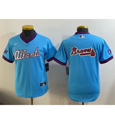 Youth Atlanta Braves Team Big Logo Powder Blue 2026 City Connect Stadium Stitched Baseball Jersey