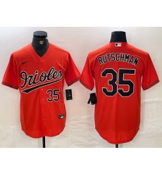 Men Baltimore Orioles 35 Adley Rutschman Orange With Patch Cool Base Stitched Baseball Jersey