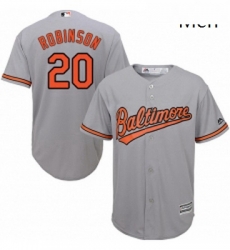 Mens Majestic Baltimore Orioles 20 Frank Robinson Replica Grey Road Cool Base MLB Jersey