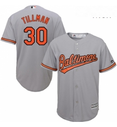 Mens Majestic Baltimore Orioles 30 Chris Tillman Replica Grey Road Cool Base MLB Jersey