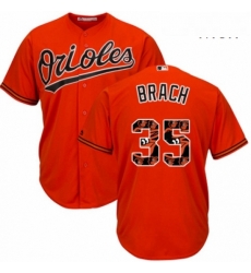 Mens Majestic Baltimore Orioles 35 Brad Brach Authentic Orange Team Logo Fashion Cool Base MLB Jersey 