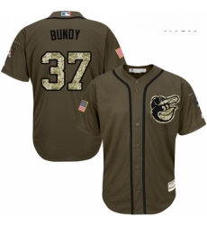 Mens Majestic Baltimore Orioles 37 Dylan Bundy Replica Green Salute to Service MLB Jersey