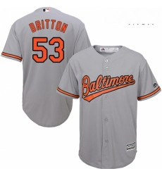 Mens Majestic Baltimore Orioles 53 Zach Britton Replica Grey Road Cool Base MLB Jersey