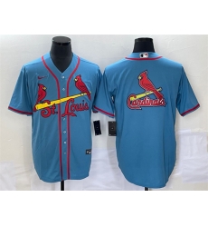 Men St  Louis Cardinals Blue Big Team Logo In Back Cool Base Stitched Jersey