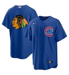 Men Chicago Cubs  26 Blackhawks Royal Cool Base Stitched Baseball Jersey