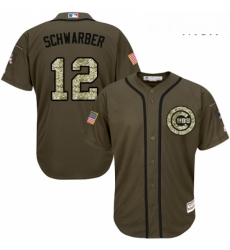 Mens Majestic Chicago Cubs 12 Kyle Schwarber Replica Green Salute to Service MLB Jersey