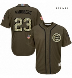 Mens Majestic Chicago Cubs 23 Ryne Sandberg Replica Green Salute to Service MLB Jersey