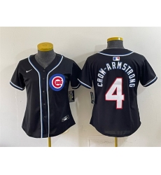 Women Chicago Cubs  4 Pete Crow Armstrong 2026 Fashion Replica Black Out Stitched Baseball Jersey  