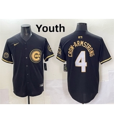 Youth Chicago Cubs 4 Pete Crow Armstrong Black Gold  27Ryne Sandberg Tribute 27 Vapor Limited V2 Stitched Baseball Je