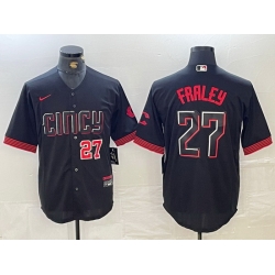 Men Cincinnati Reds 27 Jake Fraley Black 2023 City Connect Cool Base Stitched Baseball Jersey 1