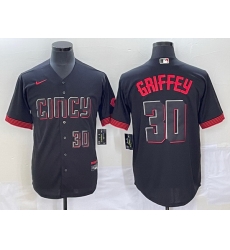 Men Cincinnati Reds 30 Ken Griffey Jr  Black 2023 City Connect With Patch Stitched Jersey