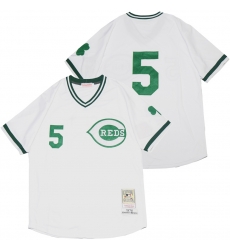 Men Cincinnati Reds 5 Johnny Bench White St  Patrick Day Jersey