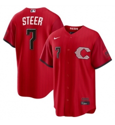 Men Cincinnati Reds 7 Spencer Steer Red 2026 City Connect Stadium Stitched Baseball Jersey Men Cincinnati Reds 7 Spencer Steer Red 2026 City Connect Stadium Stitched Baseball Jersey