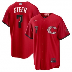Men Cincinnati Reds  7 Spencer Steer Red 2026 City Connect Stadium Stitched Baseball Jersey