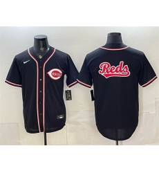 Men Cincinnati Reds Team Big Logo 2026 Fashion Replica Black Out Stitched Baseball Jersey Men Cincinnati Reds Team Big Logo 2026 Fashion Replica Black Out Stitched Baseball Jersey
