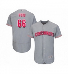 Mens Cincinnati Reds 66 Yasiel Puig Grey Road Flex Base Authentic Collection Baseball Jersey