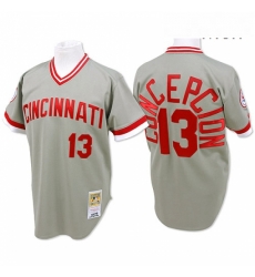 Mens Mitchell and Ness Cincinnati Reds 13 Dave Concepcion Replica Grey Throwback MLB Jersey