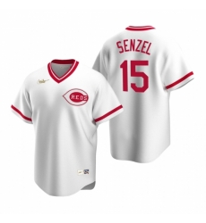 Mens Nike Cincinnati Reds 15 Nick Senzel White Cooperstown Collection Home Stitched Baseball Jersey