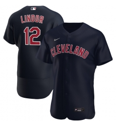 Men Cleveland Indians 12 Francisco Lindor Men Nike Navy Alternate 2020 Flex Base Player MLB Jersey