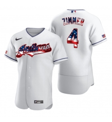 Men Cleveland Indians 4 Bradley Zimmer Men Nike White Fluttering USA Flag Limited Edition Flex Base MLB Jersey