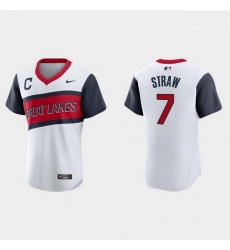 Men Cleveland Indians 7 Myles Straw Men Nike White 2021 Little League Class Authentic MLB Jersey