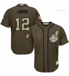 Mens Majestic Cleveland Indians 12 Francisco Lindor Authentic Green Salute to Service MLB Jersey