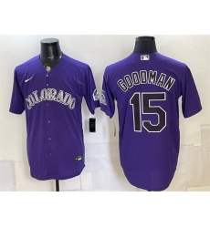 Men Colorado Rockies  15 Hunter Goodman Purple Stitched Baseball Jersey