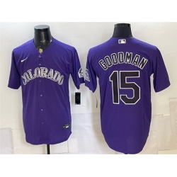 Men Colorado Rockies  15 Hunter Goodman Purple Stitched Baseball Jersey