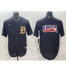 Men Detroit Tigers Black Team Big Logo Cool Base Stitched Baseball Jersey 5