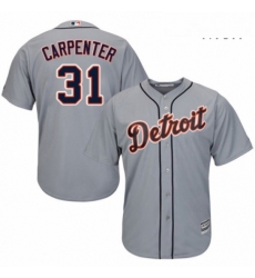 Mens Majestic Detroit Tigers 31 Ryan Carpenter Replica Grey Road Cool Base MLB Jersey 