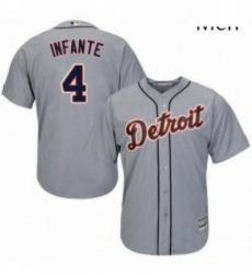 Mens Majestic Detroit Tigers 4 Omar Infante Replica Grey Road Cool Base MLB Jersey