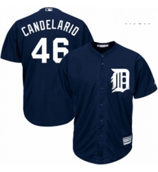 Mens Majestic Detroit Tigers 46 Jeimer Candelario Replica Navy Blue Alternate Cool Base MLB Jersey 