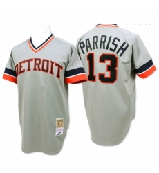 Mens Mitchell and Ness Detroit Tigers 13 Lance Parrish Authentic Grey Throwback MLB Jersey