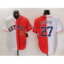 Men Houston Astros 27 Jose Altuve White Orange Split With Patch Cool Base Stitched Baseball Jersey 2