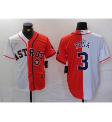 Men Houston Astros 3 Jeremy Pena White Orange Split With Patch Cool Base Stitched Baseball Jersey 2