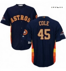 Mens Majestic Houston Astros 45 Gerrit Cole Replica Navy Blue Alternate 2018 Gold Program Cool Base MLB Jersey 