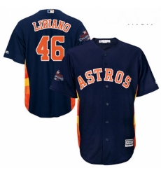 Mens Majestic Houston Astros 46 Francisco Liriano Replica Navy Blue Alternate 2017 World Series Champions Cool Base MLB Jersey 