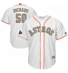 Mens Majestic Houston Astros 50 JR Richard Replica White 2018 Gold Program Cool Base MLB Jersey