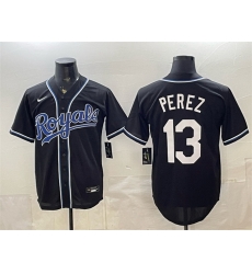 Men Kansas City Royals  13 Salvador Perez Black 2026 Fashion Replica Black Out Stitched Baseball Jersey 881