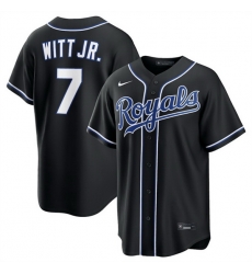Men Kansas City Royals  7 Bobby Witt Jr  2026 Fashion Replica Black Out Stitched Baseball Jersey