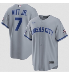 Men Kansas City Royals  7 Bobby Witt Jr  Gray 2026 All Star Game   USA 250 Patch Stitched Baseball Jersey